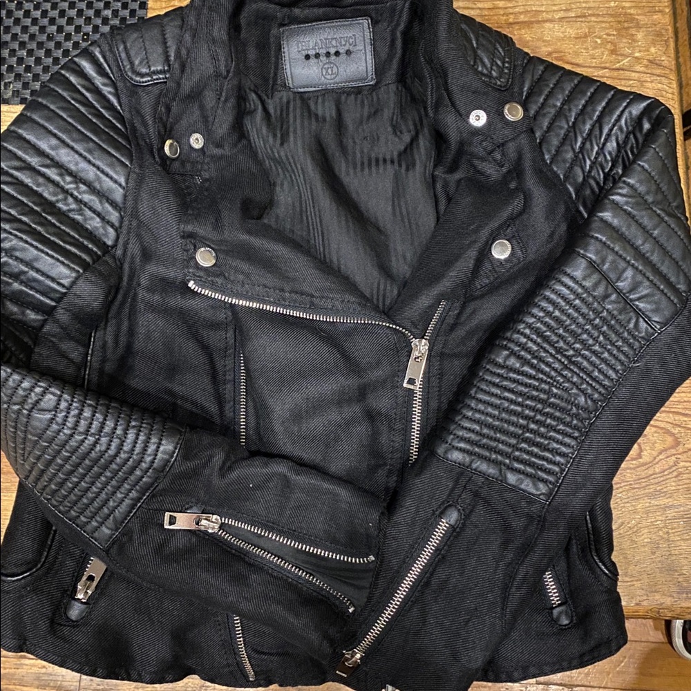 Blank NYC Moto Jkt Linen/ faux leather XS 0-2